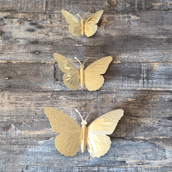 🦋Vintage Brass Home Interior Butterflies Set of Three - Picture 8 of 8